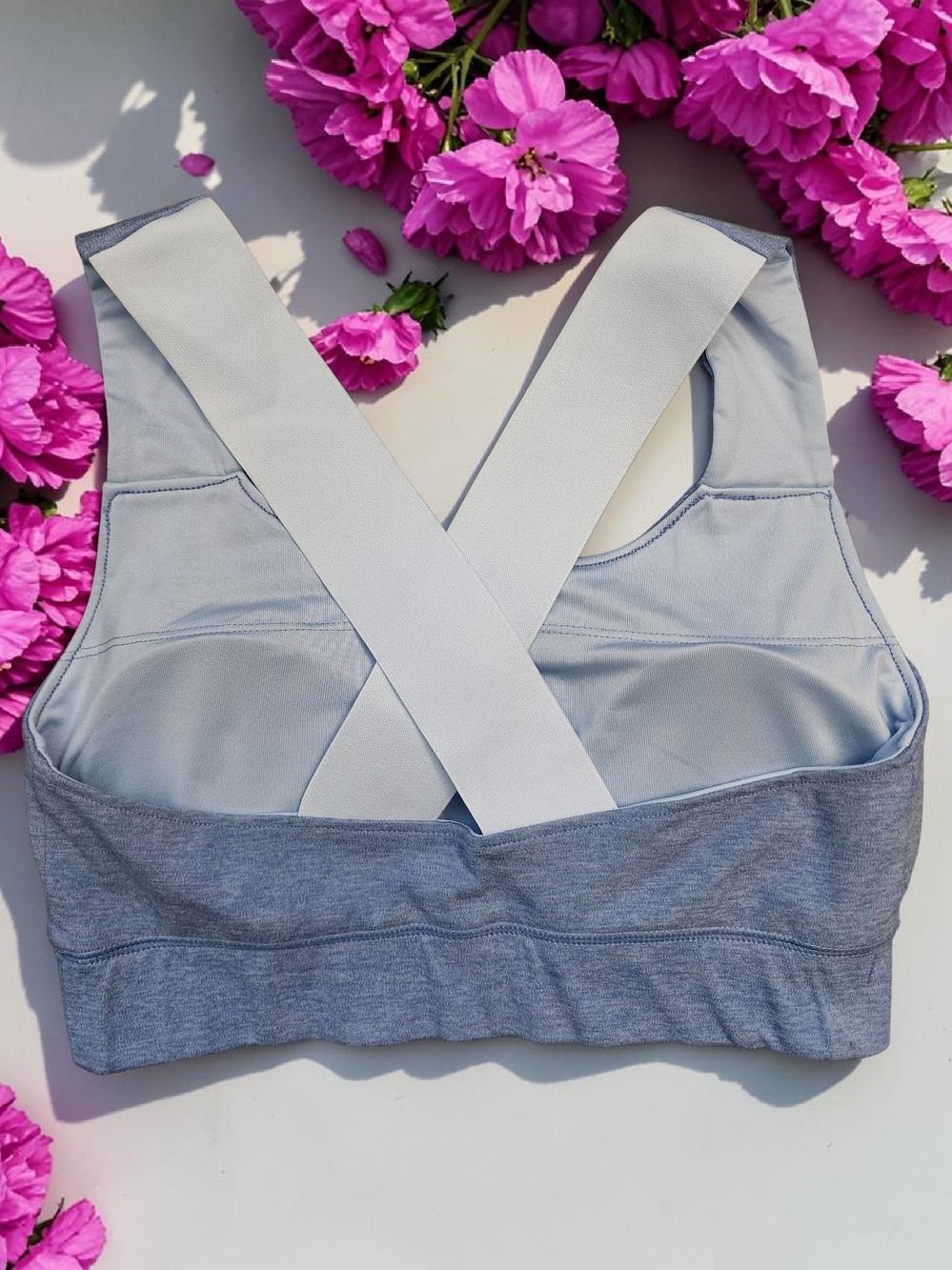 MTA Sport Dusty Blue Sports Bra with Cream Crossover Straps - Picture 2 of 5